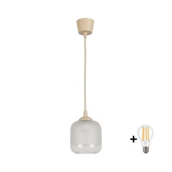BRILAGI - LED függeszték zsinóron RETRO GLASS 1xE27/60W/230V Ø 14 cm bézs/fehér NSTK7779+TK8619A kép