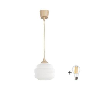 BRILAGI - LED függeszték zsinóron RETRO GLASS 1xE27/60W/230V Ø 20 cm bézs/fehér NSTK7639+TK8619A kép