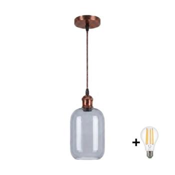 BRILAGI - LED függőlámpa kábelen R GLASS 1xE27/60W/230V átm. 14 cm réz/füstszürke NSTK7757+AI0179 kép
