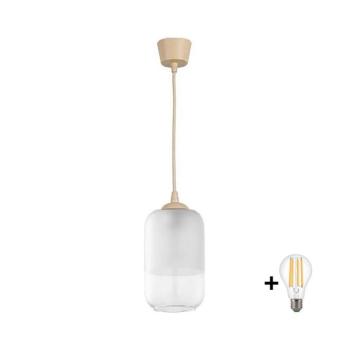 BRILAGI - LED függőlámpa kábelen RETRO GLASS 1xE27/60W/230V Ø 14 cm bézs/fehér NSTK7777+TK8619A kép