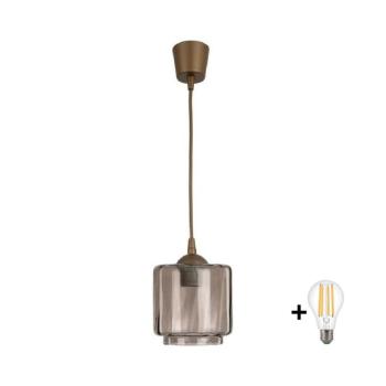 BRILAGI - LED függőlámpa kábellel R GLASS 1xE27/60W/230V átm. 15 cm barna/füstszínű bézs NSTK7399+TK8611A kép