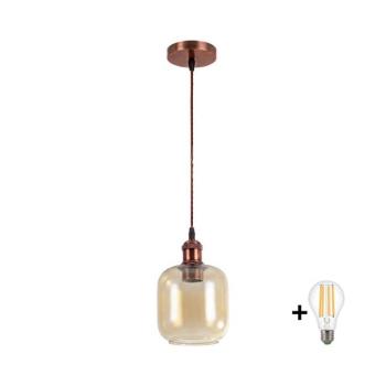 BRILAGI - LED függőlámpa kábellel R GLASS 1xE27/60W/230V Ø 14 cm rézszínű/füstölt barna NSTK7765+AI0179 kép