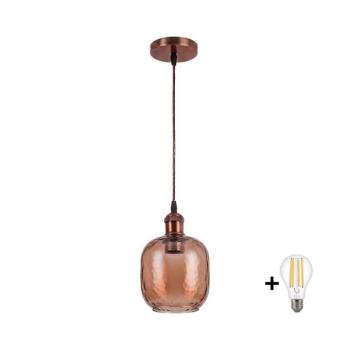 BRILAGI - LED függőlámpa zsinóron R GLASS 1xE27/60W/230V átm. 14 cm réz/füstös barna NSTK7703+AI0179 kép