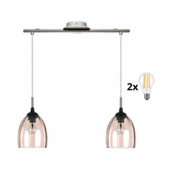BRILAGI-LED függőlámpa zsinóron RETRO GLASS 2xE27/60W/230V matt króm/füstös bézs 1xEG32519+2xNSTK7393 kép