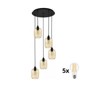 BRILAGI - LED kábeles csillár RETRO GLASS 5xE27/60W/230V fekete/füstös barna EG43334A+5xNSTK7765 kép