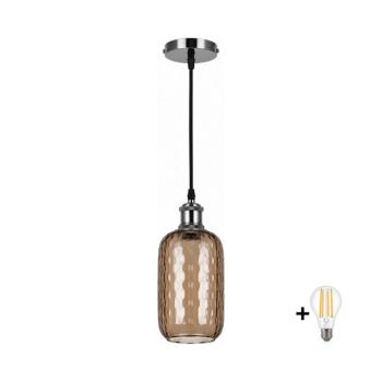 BRILAGI-LED Kábeles függeszték RETRO GLASS 1xE27/60W/230V átm. 14 cm fekete/füstszínű barna NSTK7702+AI0177 kép
