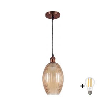 BRILAGI-LED Kábeles függőlámpa R GLASS 1xE27/60W/230V átm. 17 cm rézszínű/füstös bézs NSTK7499+AI0179 kép