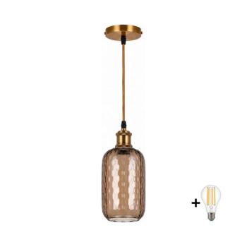 BRILAGI-LED kábeles függőlámpa RETRO GLASS 1xE27/60W/230V átm. 14 cm arany/füstbarna NSTK7702+AI0178 kép