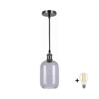 BRILAGI -LED Kábeles függőlámpa RETRO GLASS 1xE27/60W/230V átm. 14 cm fekete/füstszürke NSTK7757+AI0177 kép