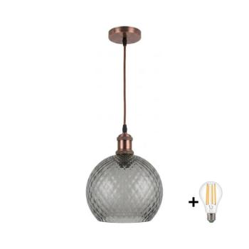 BRILAGI-LED kábeles függőlámpa RETRO GLASS 1xE27/60W/230V, átm. 25 cm, réz/füstszürke NSTK7486+AI0179 kép