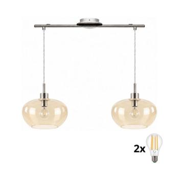 BRILAGI-LED Kábeles függőlámpa RETRO GLASS 2xE27/60W/230V matt króm/füstös bézs 1xEG32519+2xNSBL1194 kép