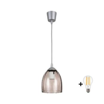 BRILAGI-LED R GLASS kábeles függőlámpa 1xE27/60W/230V, átmérő 17 cm, ezüst/füstös bézs NSTK7393+TK8612A kép