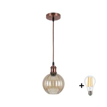BRILAGI-LED R GLASS zsinóros függőlámpa 1xE27/60W/230V, átmérő 18 cm, rézszínű/füstbarna NSTK7482+AI0179 kép