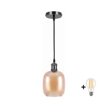 BRILAGI -LED zsinóros csillár RETRO GLASS 1xE27/60W/230V Ø 14 cm fekete/füstös barna NSTK7765+AI0177 kép
