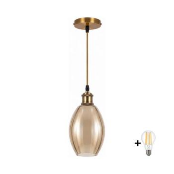 BRILAGI-LED zsinóros függőlámpa RETRO GLASS 1xE27/60W/230V átm. 17 cm arany/füstös bézs NSTK7499+AI0178 kép