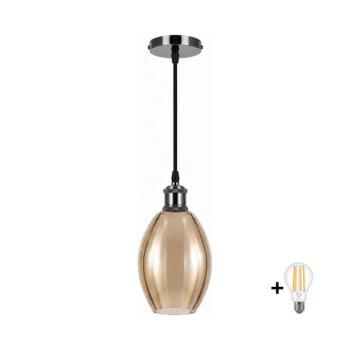 BRILAGI-LED zsinóros függőlámpa RETRO GLASS 1xE27/60W/230V átm. 17 cm fekete/füstös bézs NSTK7499+AI0177 kép