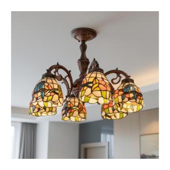 BRILAGI - Tiffany ólomüveg felületre szerelt csillár JUNGLE 6xE27/60W/230V átm. 60 cm BRD-12003 kép