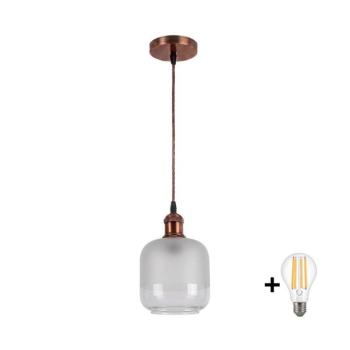 BRILAGI - Zsinóros LED csillár RETRO GLASS 1x E27/60W/230V átm. 14 cm rézszínű/fehér NSTK7779+AI0179 kép