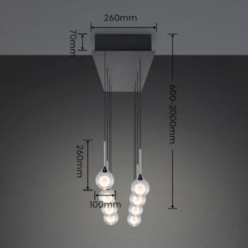 Calista LED függő lámpa, króm, hossza 90 cm, fém/üveg, 8 izzós kép