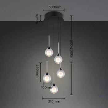 Calista LED függő lámpa, króm színű, Ø 31 cm, fém/üveg, 5 izzós kép