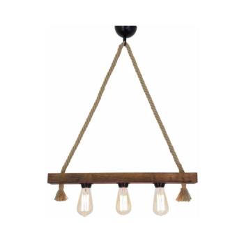 Kézzel készített rusztikus csillár, tömör fenyő juta kötéllel, 10 x 60 x 60 cm | 3 x E27 Max 40W | Elegáns dió színű, modern, újszerű design | Tökéletes nappali, étkező és bejárati világításhoz kép