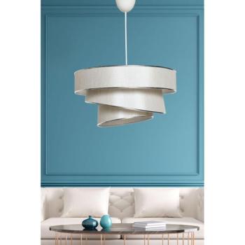 Elegáns csillár pamut sapkával (40x40 cm), bézs és ezüst | 72 cm Magasság, CE minősítés, E27 Max 40W | Tökéletes skandináv és vidéki dekorációhoz kép