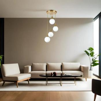 Elegáns fém csillár, fehér és arany, 30 cm átmérő, állítható magasság 70 cm | E27 Max 40W, IP20 | Tökéletes modern lakóterekbe és étkezőkbe kép