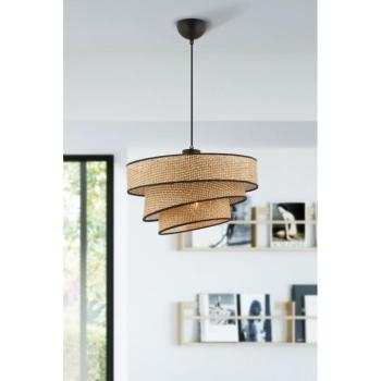 Elegáns fém csillár pamut sapkával, bézs és fekete, 72 cm magasság | CE minősítésű, E27 foglalat, 40x40 cm kupak | Tökéletes a modern lakberendezéshez kép