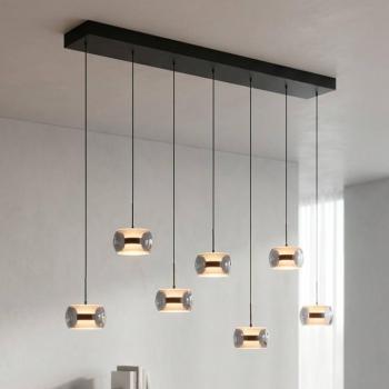 Fumea LED lógó lámpa, hossza 135 cm, fekete/füstös üveg, CCT, 7 izzós