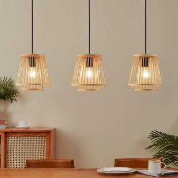 Hykeham függőlámpa, 91 cm hosszú, natúr, 3-lámpás, bambusz, természetes kép