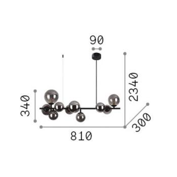 IDEAL LUX Perlage lógó lámpa, hossza 81 cm, sárgaréz/borostyán, 10 izzós kép