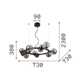 IDEAL LUX Perlage lógó lámpa, sárgaréz/borostyán, 11 izzó, átmérő 73 cm kép