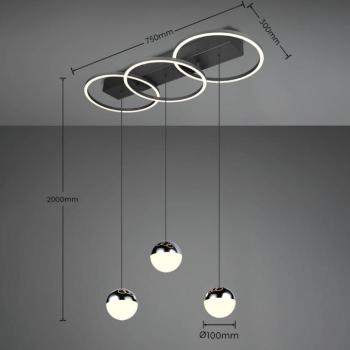 Larino hosszú LED-függesztett lámpa, fekete, fém, CCT, távirányítóval kép