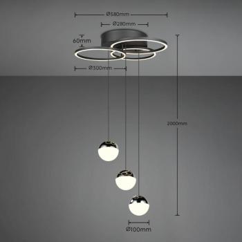 Larino LED függesztett lámpa, kerek, fekete, fém, CCT, távirányítóval kép