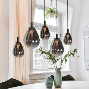LED függő lámpa Glimsy, 115 cm fekete/füstszürke üveg, 5 izzós. kép