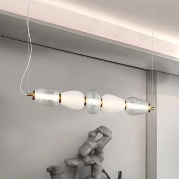 LED függő lámpa Shiny, hossz 83 cm, átlátszó/fehér, üveg kép