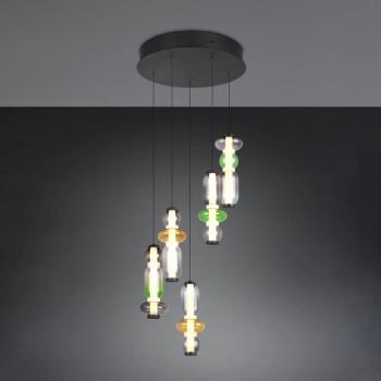 LED lógó lámpa Minerva, Ø 42 cm, színes, üveg, CCT, 5 izzós. kép
