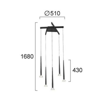 LED lógó lámpa Rina, fekete/átlátszó, Ø 51 cm, fém, 5 izzós. kép