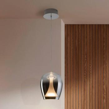 LED lógó lámpa Suspiro, Ø 18 cm, króm színű/füstszürke, üveg kép