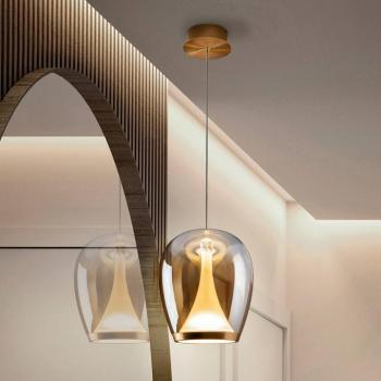 LED lógó lámpa Suspiro, Ø 25 cm, arany-/borostyánszínű, üveg kép