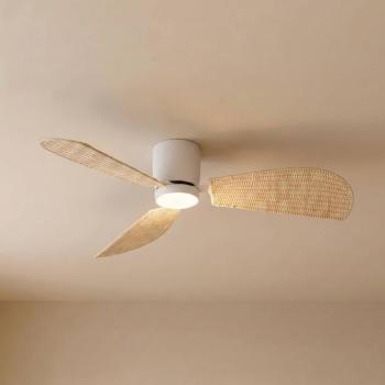 Lucande Faipari LED mennyezeti ventilátor, fehér/rattan, DC, 132 cm kép