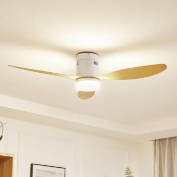Lucande LED mennyezeti ventilátor Kayu, fehér/fa, DC, 132 cm kép