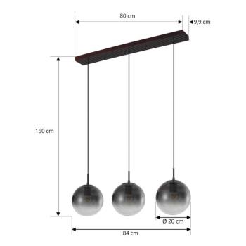 Lucande Veloura lógó világítás, 3 izzós, 84 cm, üveg, fa kép