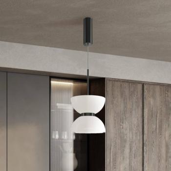 Maytoni LED függeszték lámpa Kyoto, fekete/fehér, Ø 22 cm, üveg kép