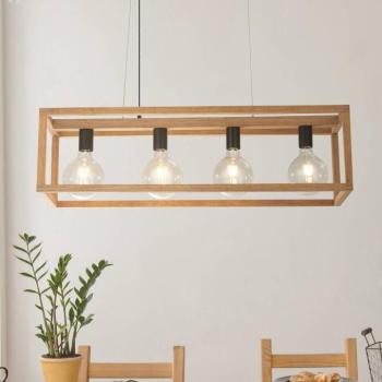 Négyzet alakú függőlámpa, 4 lámpás, 90 cm hosszú, bambusz, E27 kép