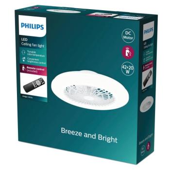 Philips Amigo LED mennyezeti ventilátor, fényes fehér, 49 cm, CCT kép