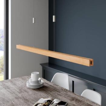 Quitani LED-es függőlámpa Alin, 138 cm hosszú, natúr tölgyfa kép