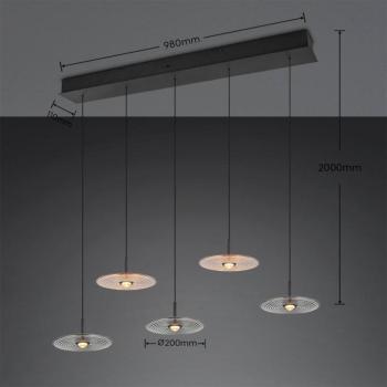 Sirena LED lógó lámpa, fekete/borostyánsárga/füstös, 104 cm, üveg, 5 izzós kép
