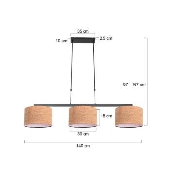 Stang lógó lámpa, fekete/barna, hossza 140 cm, parafa, 3 izzós. kép