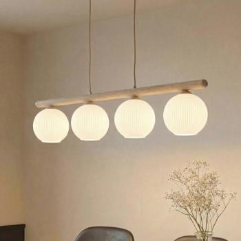 Virlo lógó világítás, 4 izzós, fa, opálüveg, hossza 95 cm kép